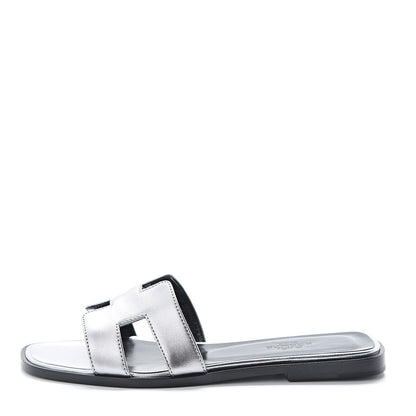 Hermes Metallic Nappa Oran Sandals 36 Argent 1 of 7
