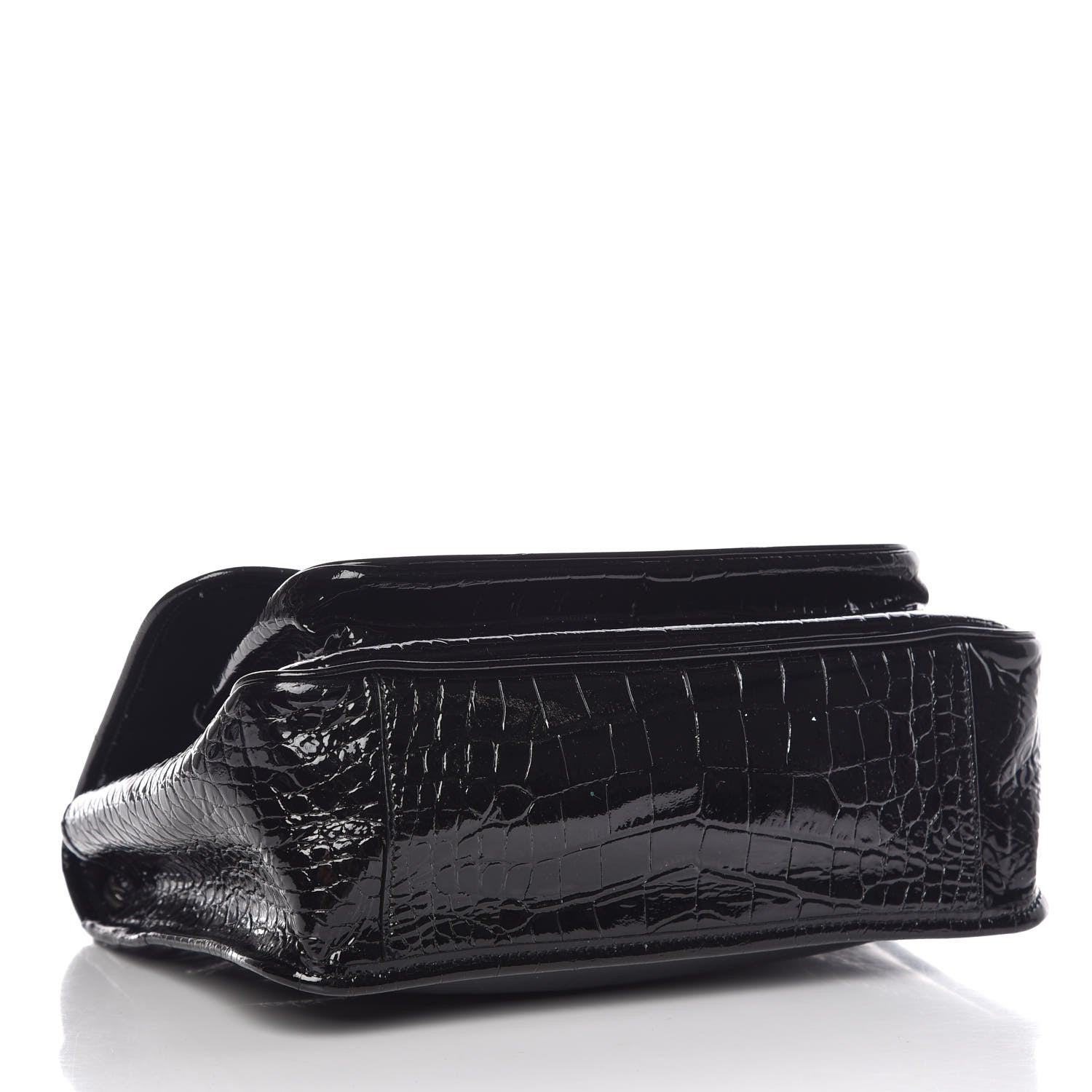Saint Laurent Patent Crocodile Embossed Lambskin Monogram Medium Niki Chain Satchel Black 4 of 9