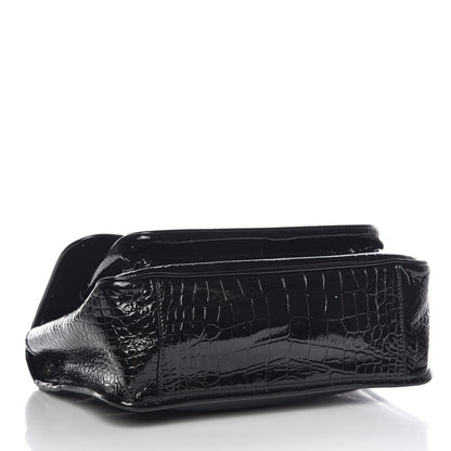 Saint Laurent Patent Crocodile Embossed Lambskin Monogram Medium Niki Chain Satchel Black 4 of 9