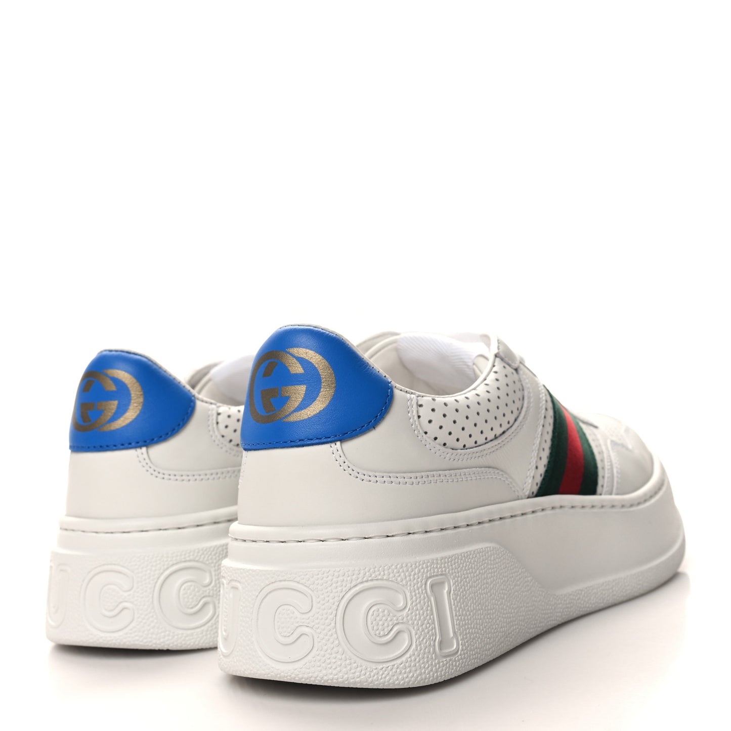 Calfskin Web Perforated Womens Platform 55mm Sneakers 40.5 White Bright Splash