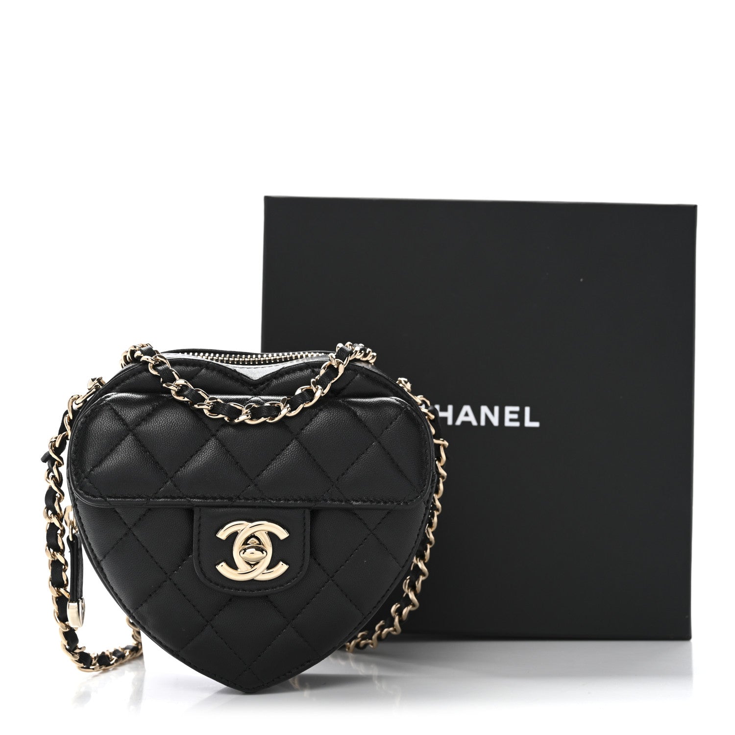 Chanel Lambskin Quilted CC In Love Heart Clutch With Chain Black 10 of 10