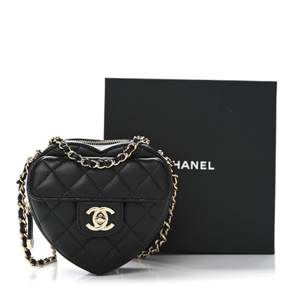 Chanel Lambskin Quilted CC In Love Heart Clutch With Chain Black 10 of 10