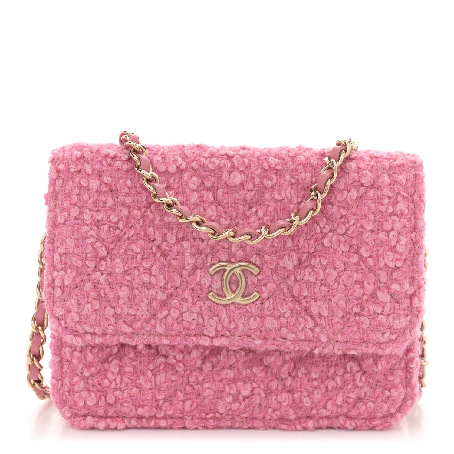Chanel Tweed Quilted Flap Chain Waist Bag Pink 1 of 11