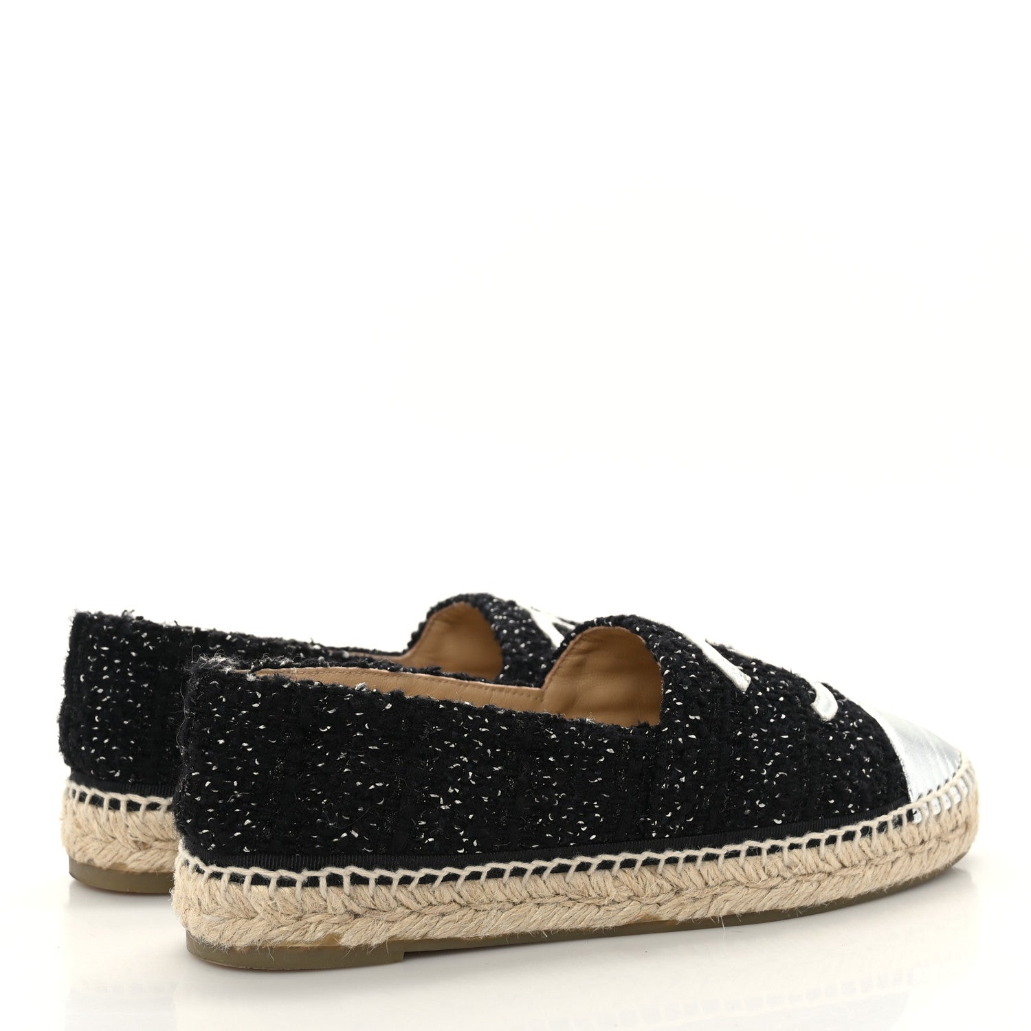 Chanel Metallic Lambskin Tweed CC Espadrilles 39 Black Silver 4 of 8