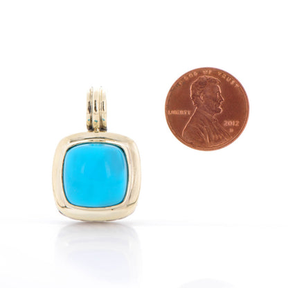 David Yurman Sterling Silver 18K Yellow Gold Turquoise 14mm Albion Enhancer Pendant 2 of 3