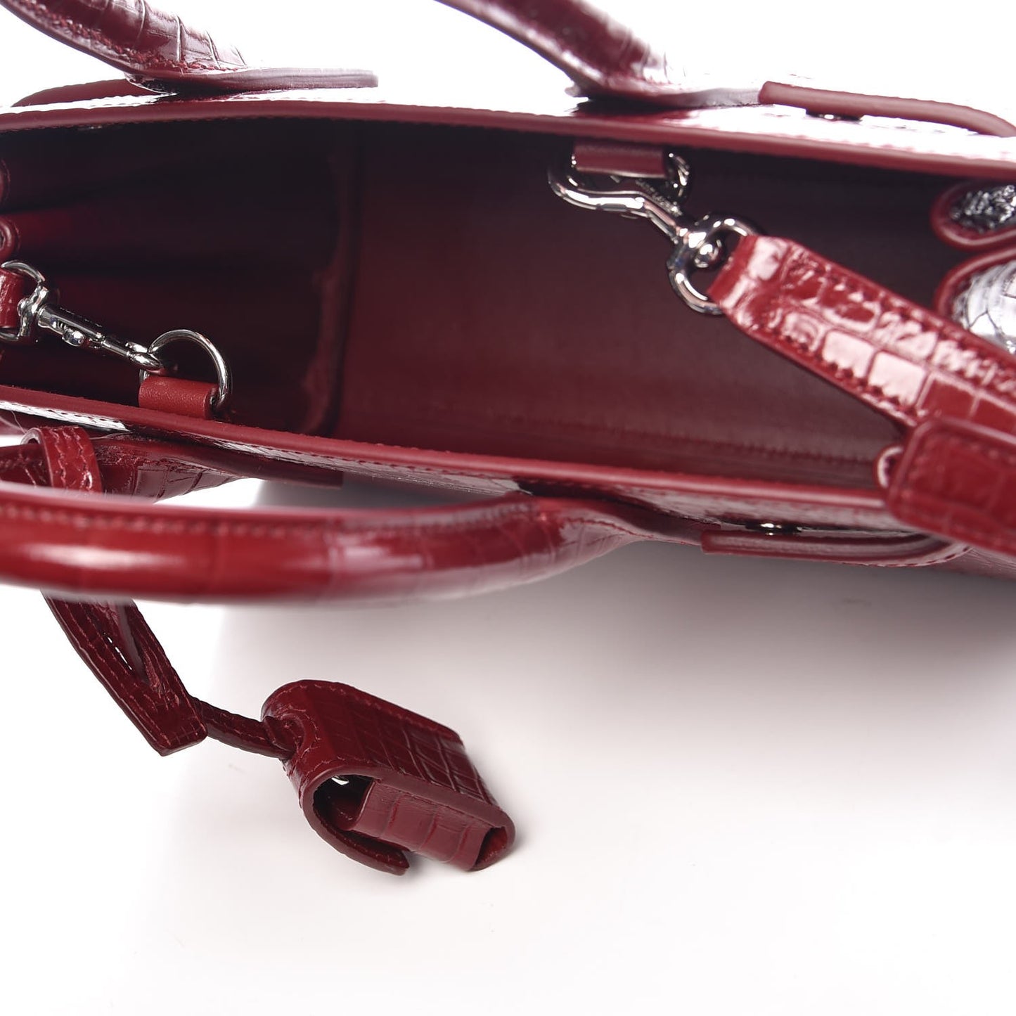 Calfskin Crocodile Embossed Nano Sac De Jour Dark Red