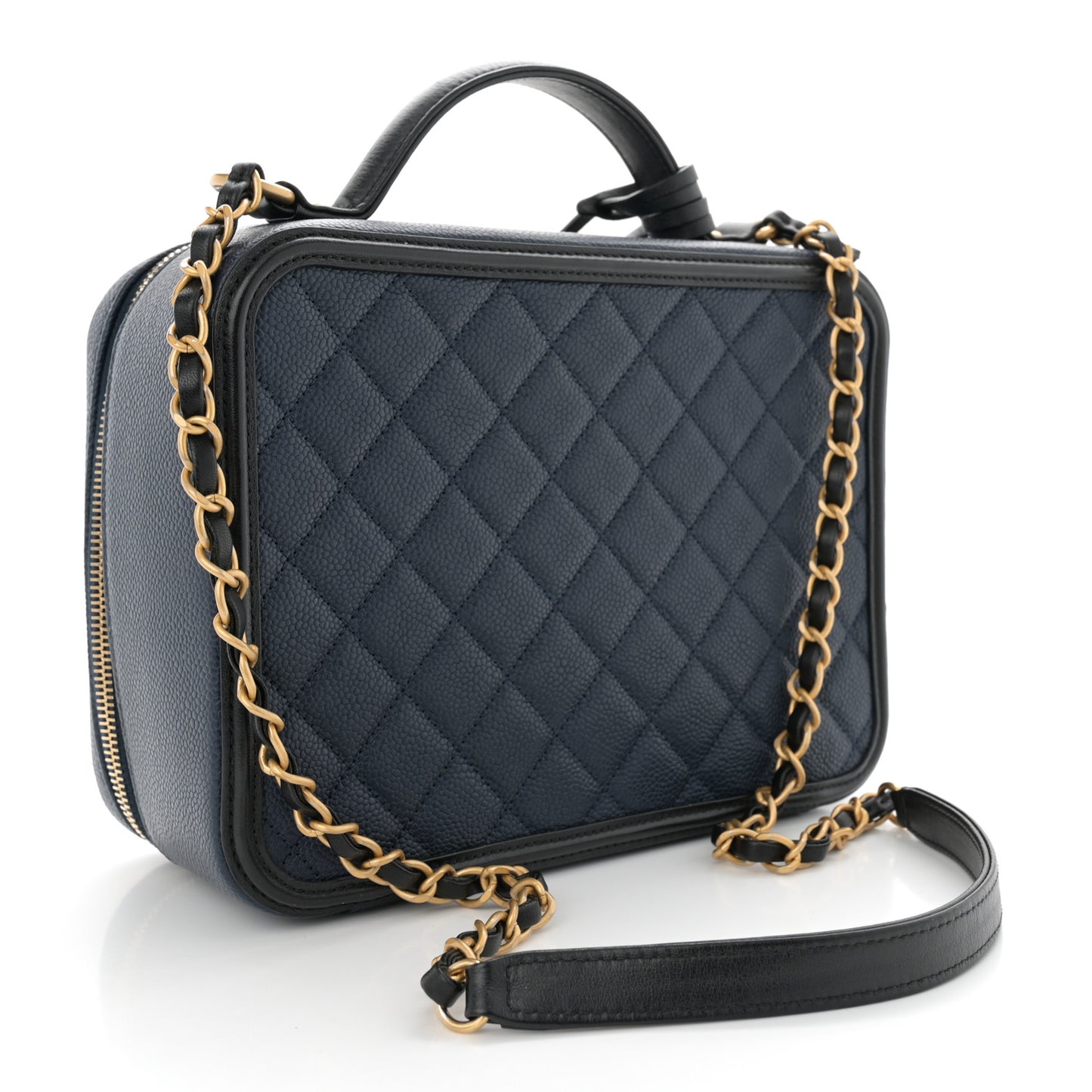 Caviar Quilted Large CC Filigree Vanity Case Navy Black