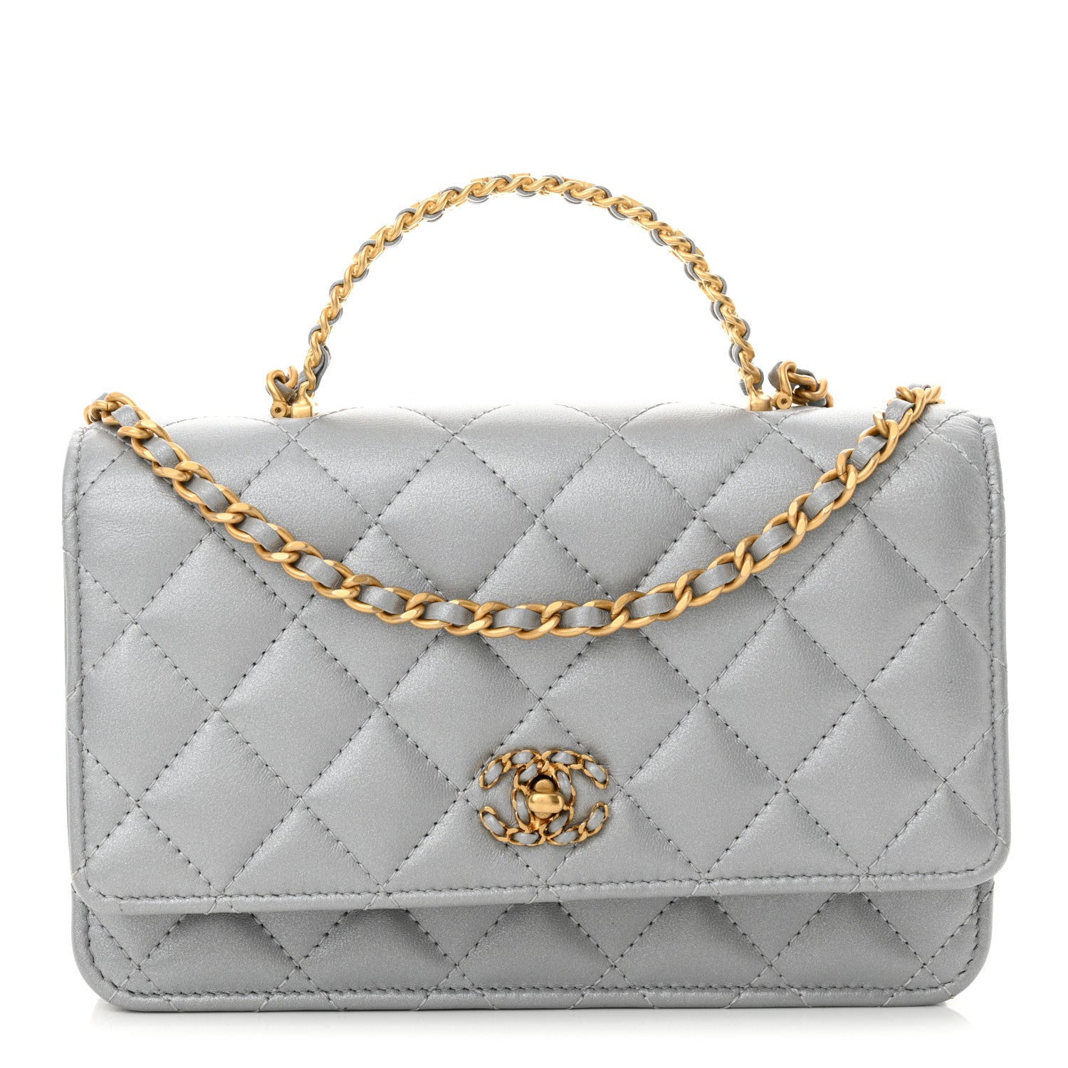 Chanel Metallic Lambskin Quilted Crystal Top Handle Rectangular Flap Silver 1 of 12