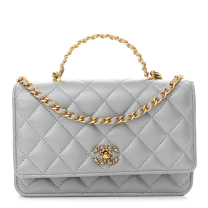 Chanel Metallic Lambskin Quilted Crystal Top Handle Rectangular Flap Silver 1 of 12