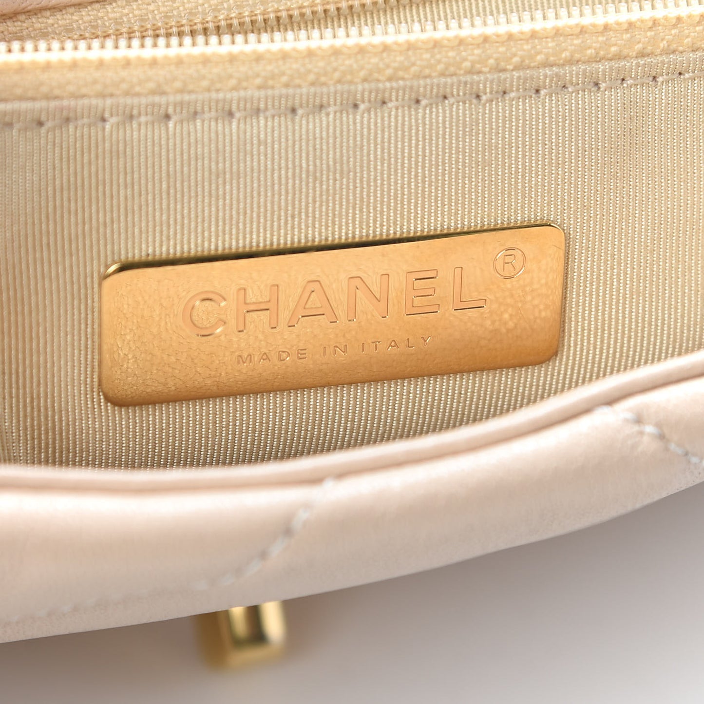 Lambskin Quilted Medium Chanel 19 Flap Beige