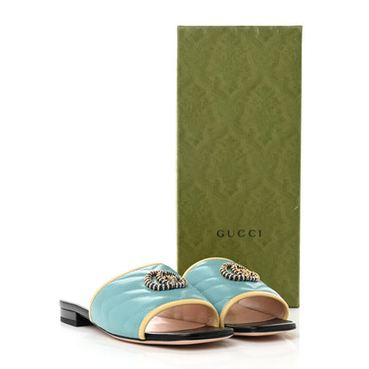 Gucci Malaga Kid Matelasse Enamel GG Marmont Flat Slide Sandals 35.5 35.5 Dusty Azure Burro 9 of 9