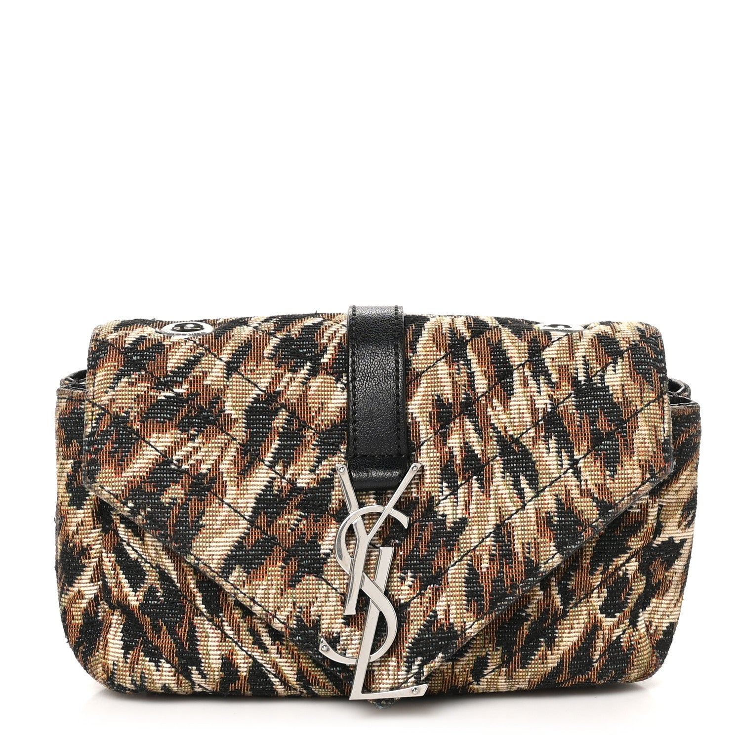 Saint Laurent Jacquard Leopard Matelasse Chevron Monogram Baby Chain Bag Black 1 of 10