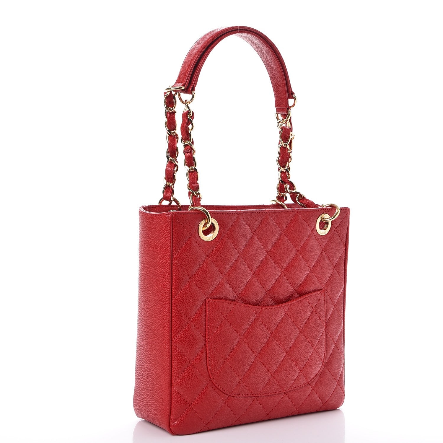 Chanel Caviar Quilted Petit Shopping Tote PST Red 3 of 10