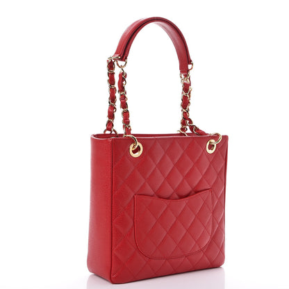 Chanel Caviar Quilted Petit Shopping Tote PST Red 3 of 10