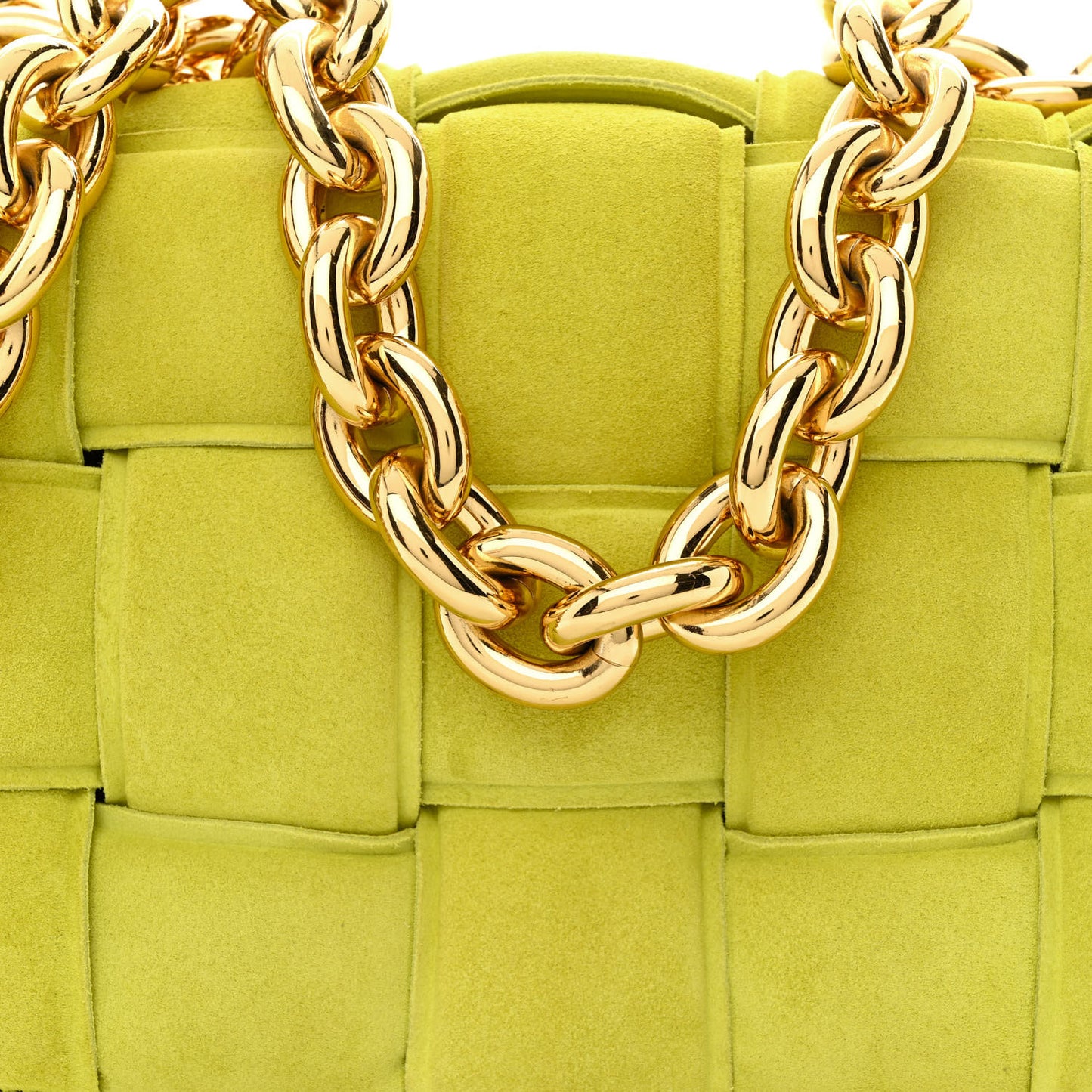 Suede Maxi Intrecciato Padded Chain Cassette Crossbody Bag Kiwi