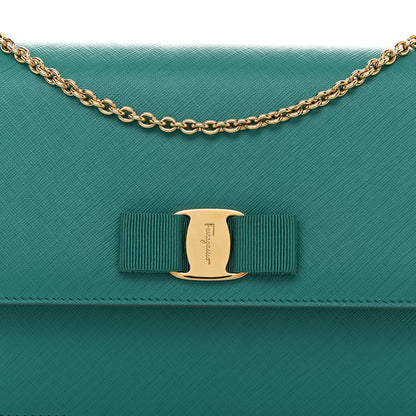 Salvatore Ferragamo Printed Calfskin Vara Bow Chain Flap Crossbody Teal 8 of 10