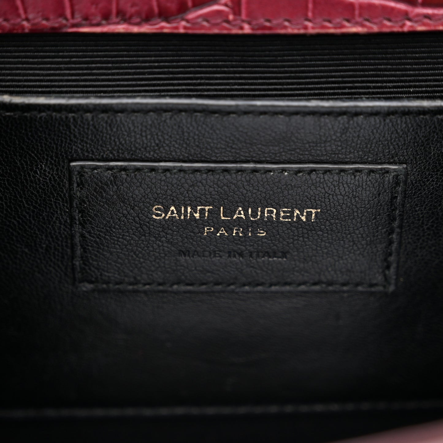 Calfskin Crocodile Embossed Medium Classic Monogram Kate Tassel Satchel Dark Red