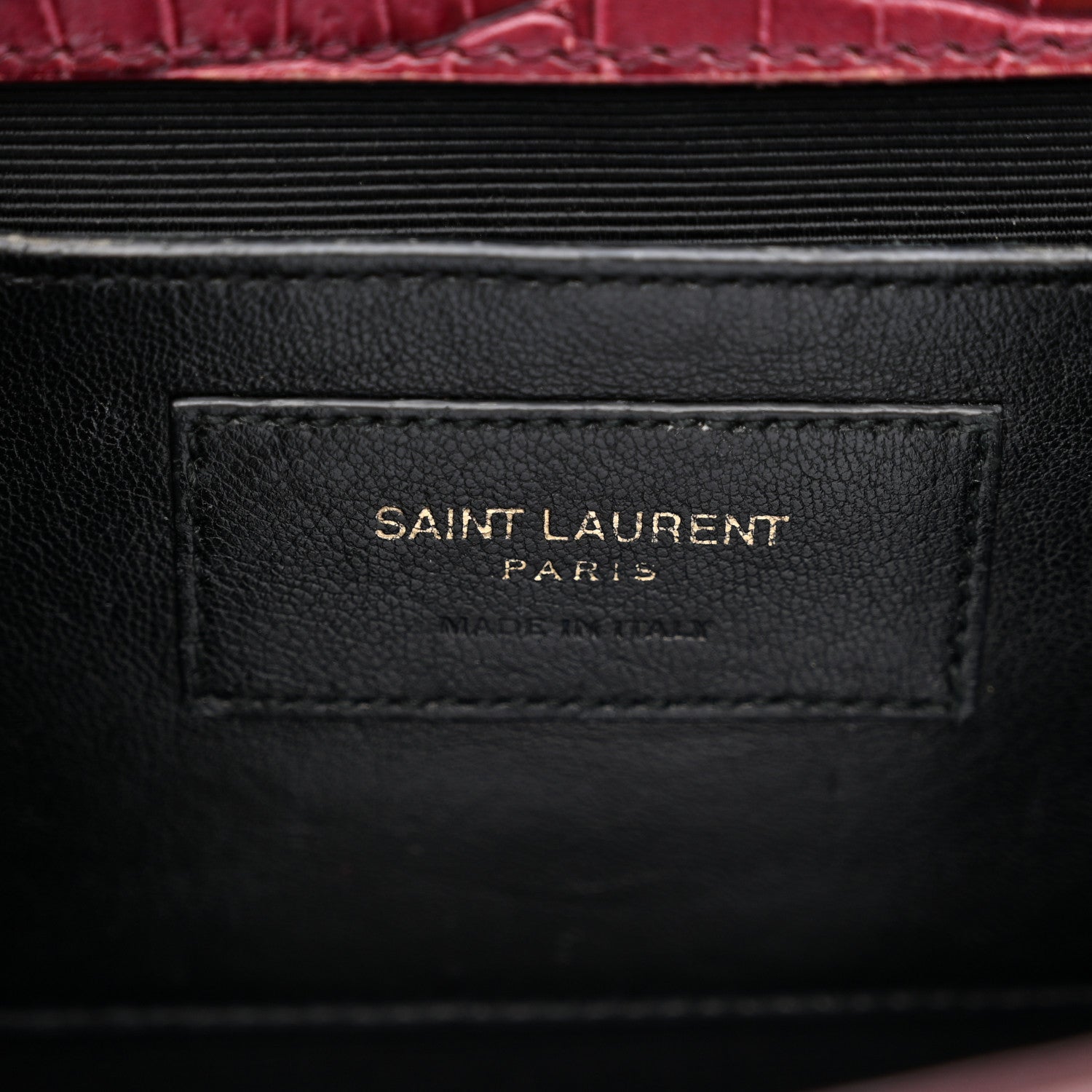 Saint Laurent Calfskin Crocodile Embossed Medium Classic Monogram Kate Tassel Satchel Dark Red 6 of 15