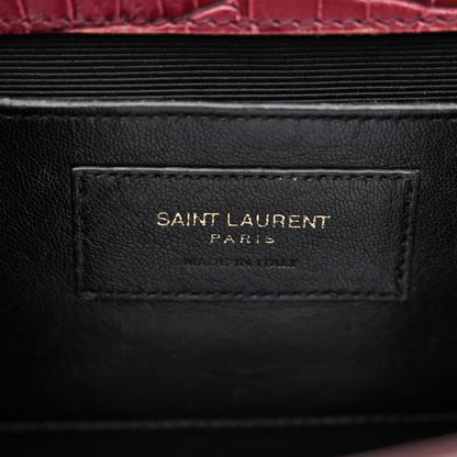 Saint Laurent Calfskin Crocodile Embossed Medium Classic Monogram Kate Tassel Satchel Dark Red 6 of 15