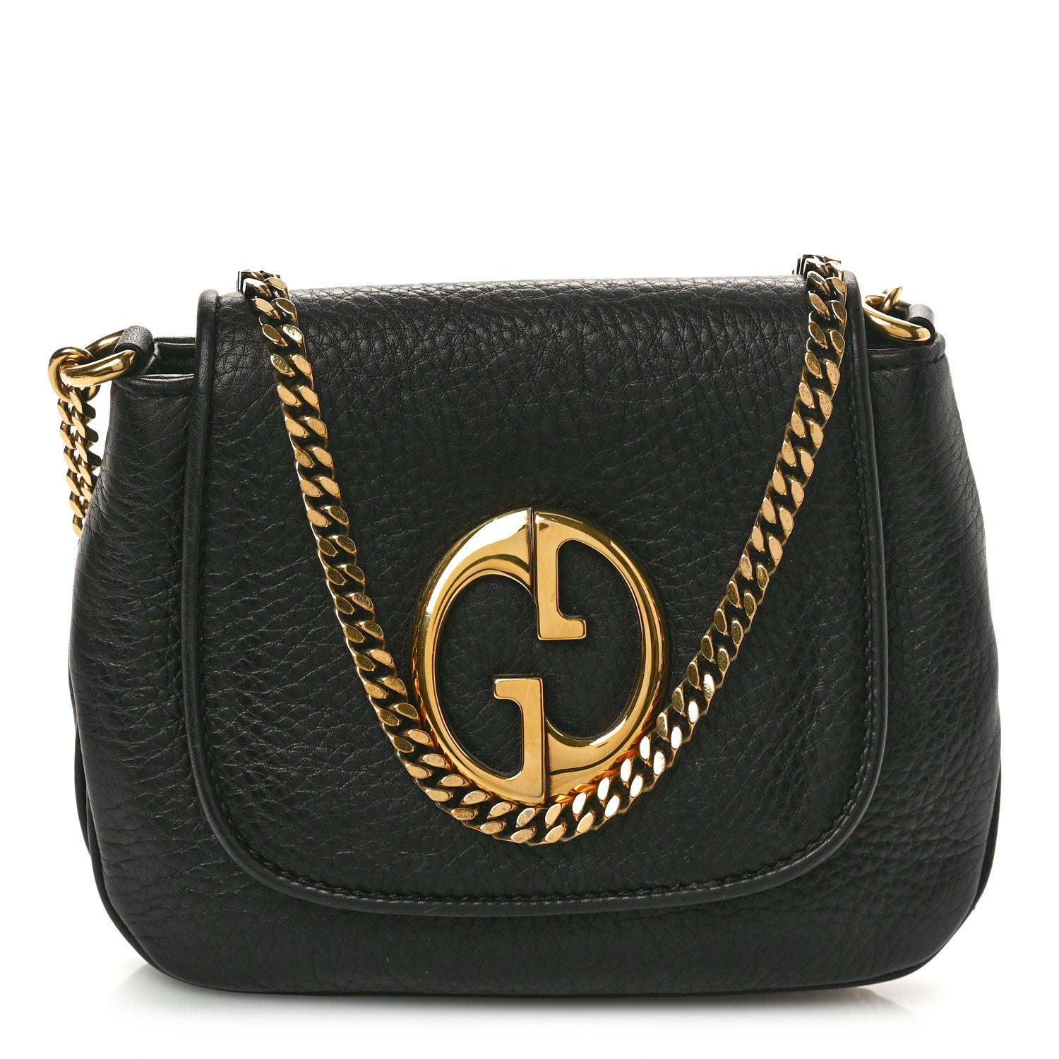 Gucci Pebbled Calfskin Small 1973 Chain Shoulder Bag Black 1 of 11