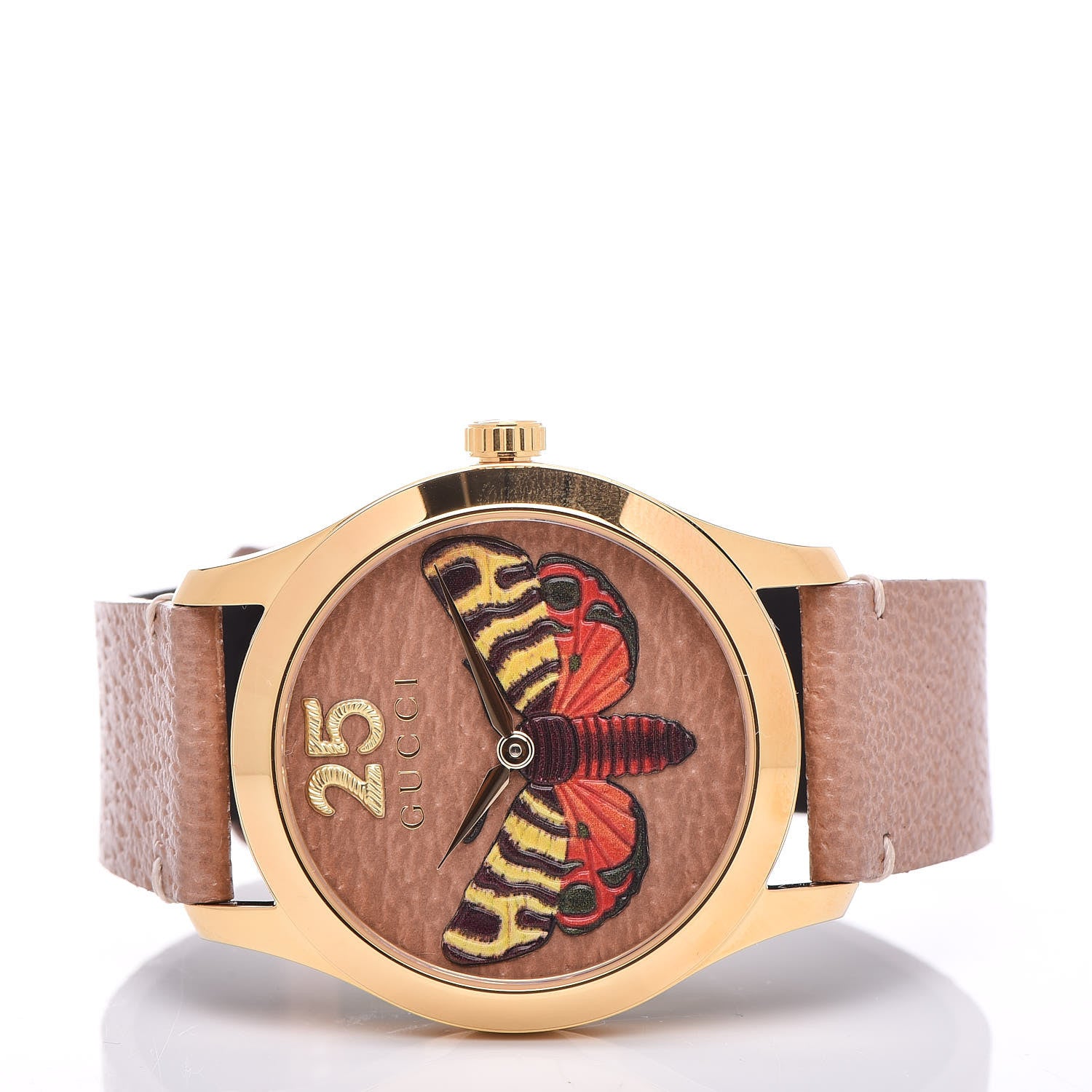 Gucci Stainless Steel Calfskin 38mm G-Timeless Moth Quartz Watch Brown 3 of 6