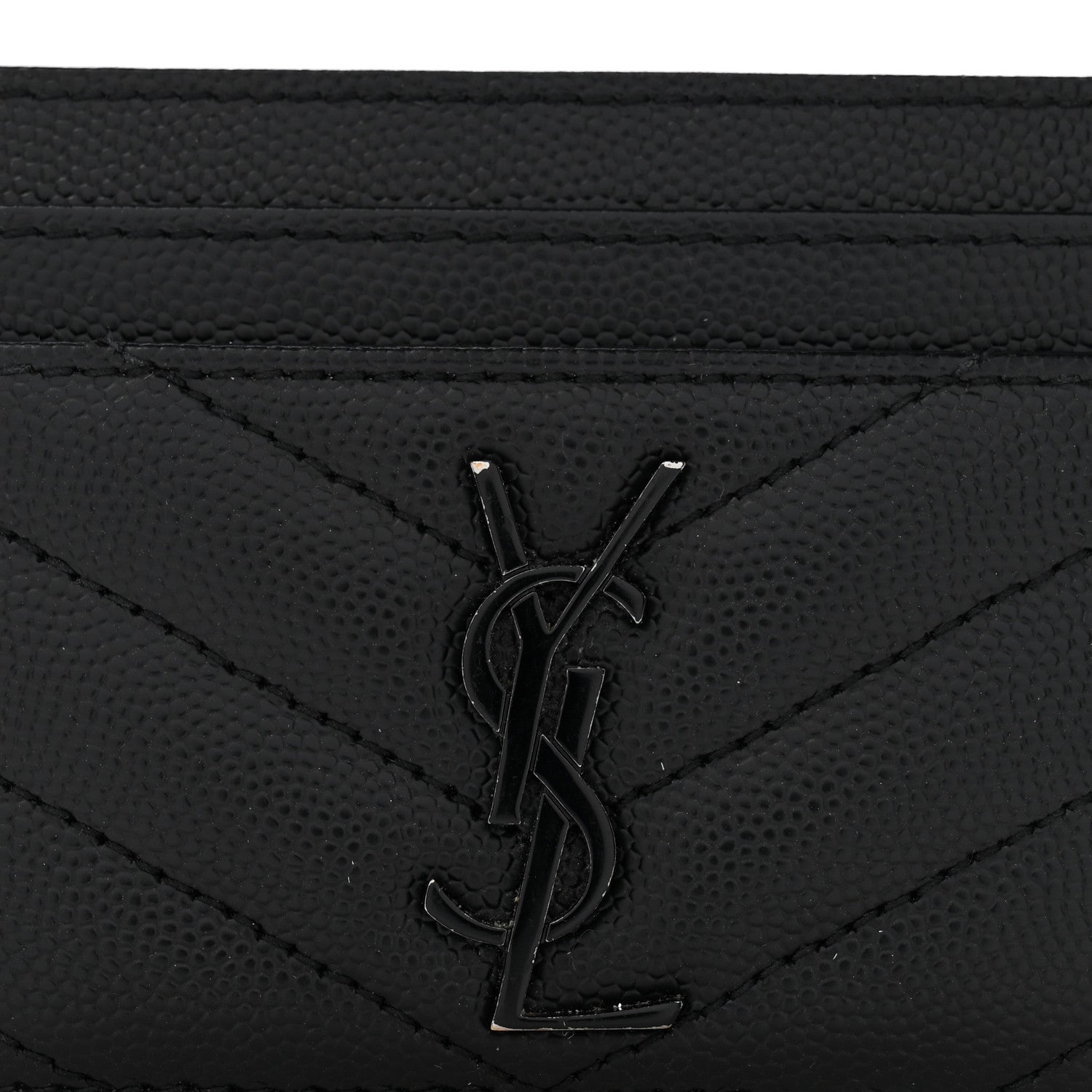 Saint Laurent Grain De Poudre Matelasse Chevron Monochrome Monogram Credit Card Case Black 9 of 10