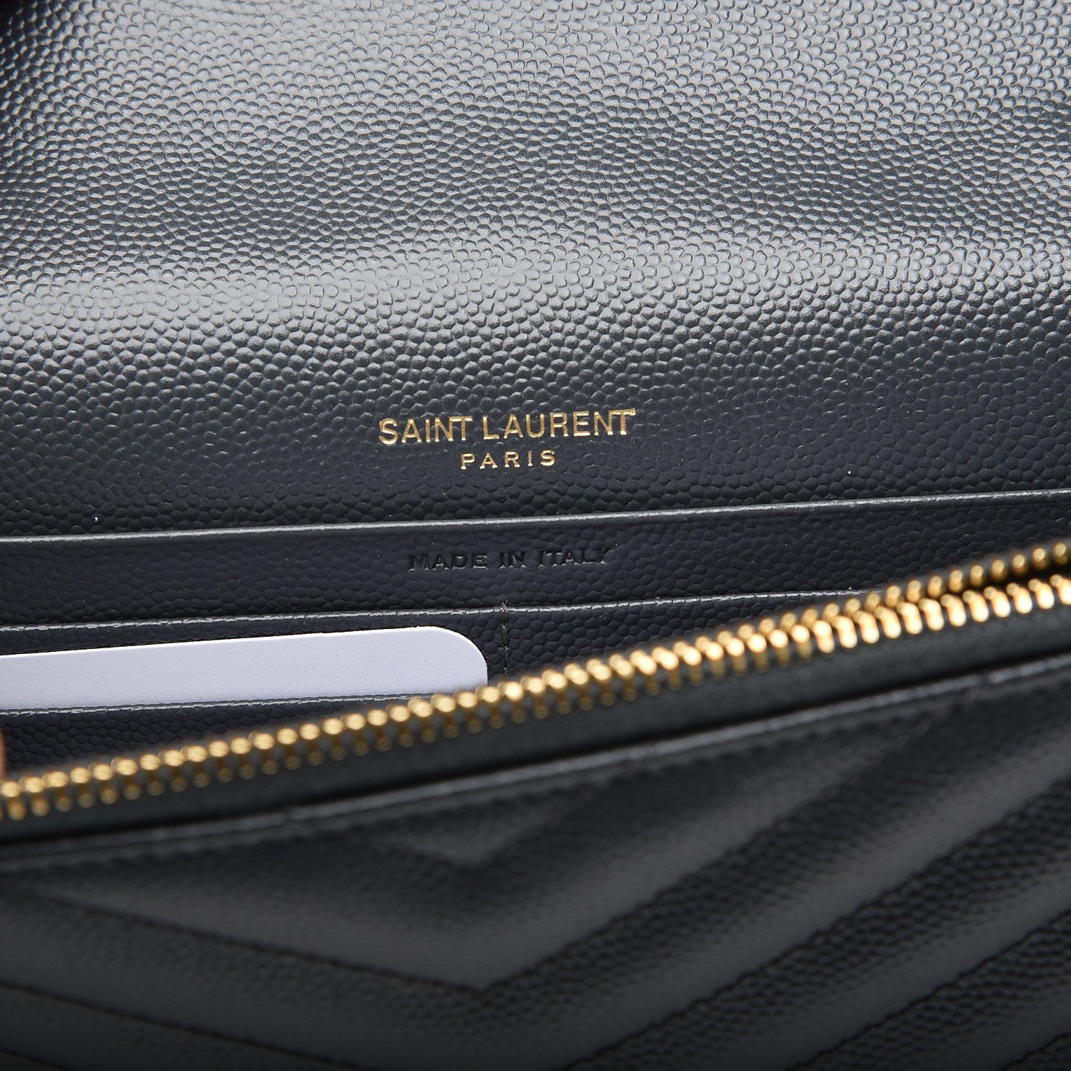 Saint Laurent Grain De Poudre Matelasse Chevron Monogram Envelope Chain Wallet Dark Smog 8 of 9