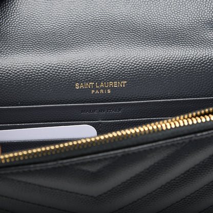 Saint Laurent Grain De Poudre Matelasse Chevron Monogram Envelope Chain Wallet Dark Smog 8 of 9