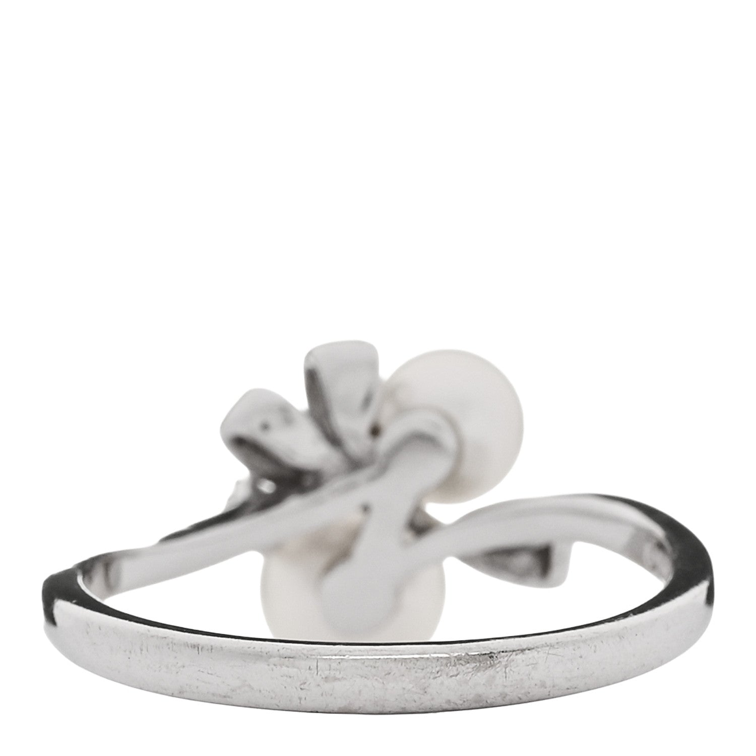Mikimoto 18K White Gold Diamond Akoya Cultured Pearl Ribbon Ring 51 5.75 4 of 5