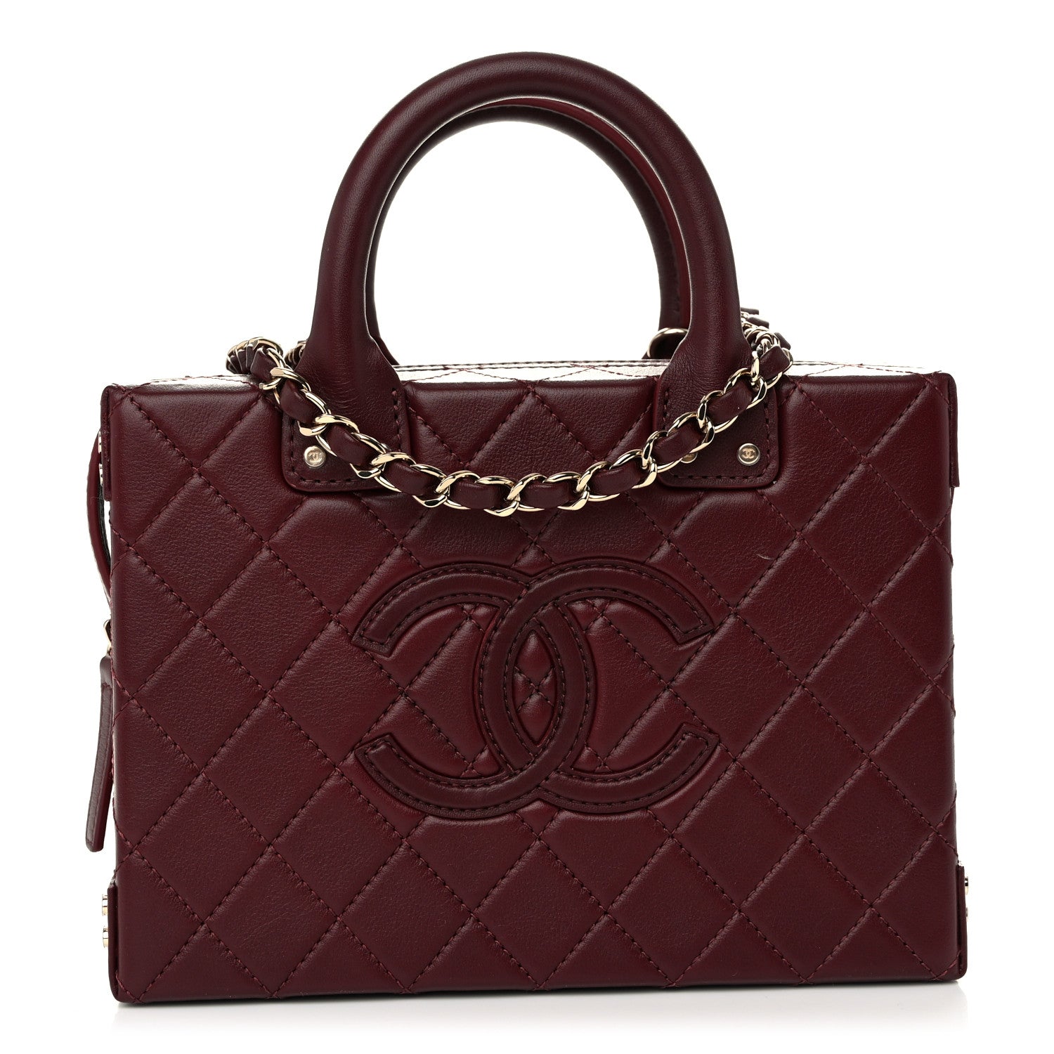Chanel Calfskin Quilted Studded Square Vanity Case Burgundy 1 of 11
