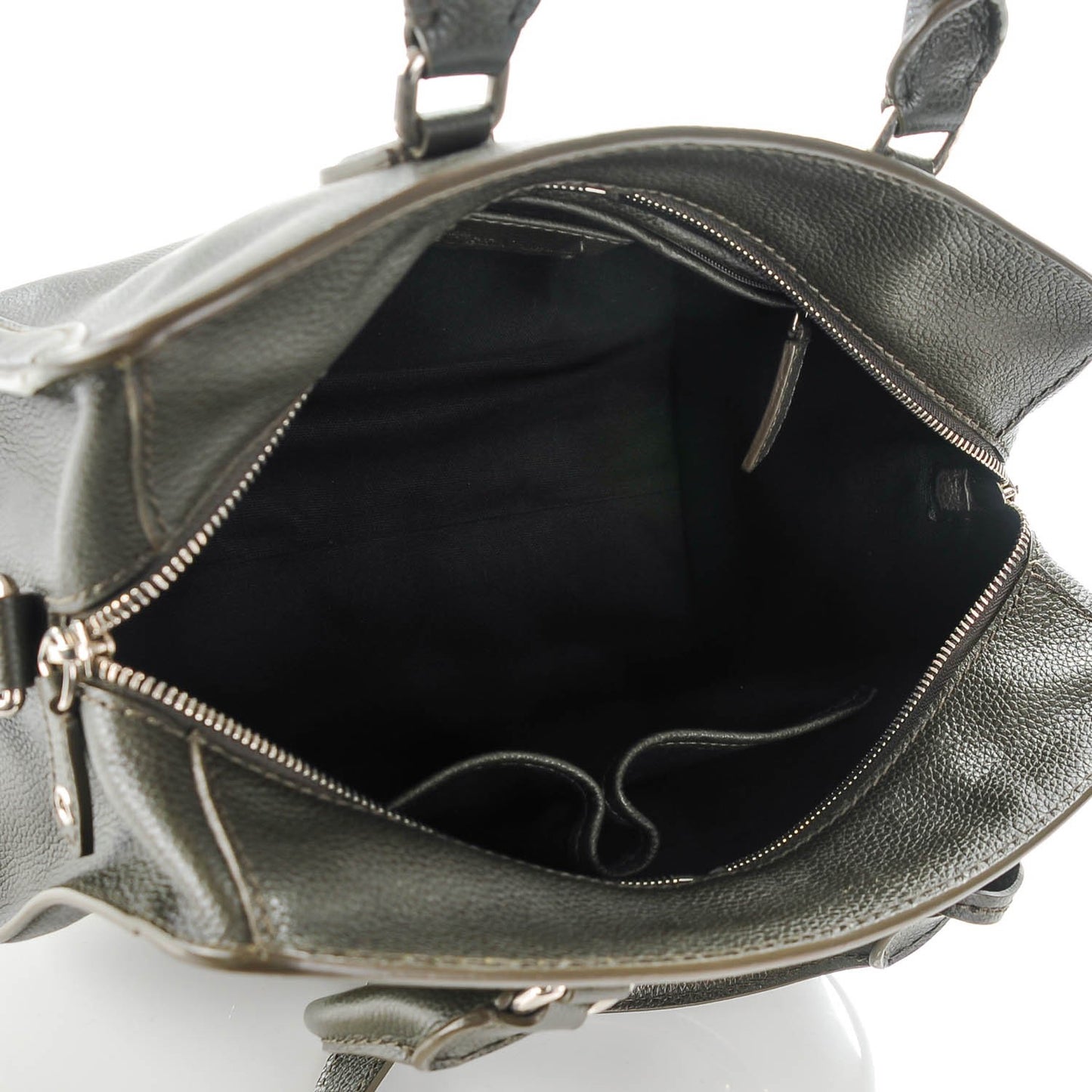 Pebbled Calfskin Small Skull Padlock Zip Around Tote Military Green