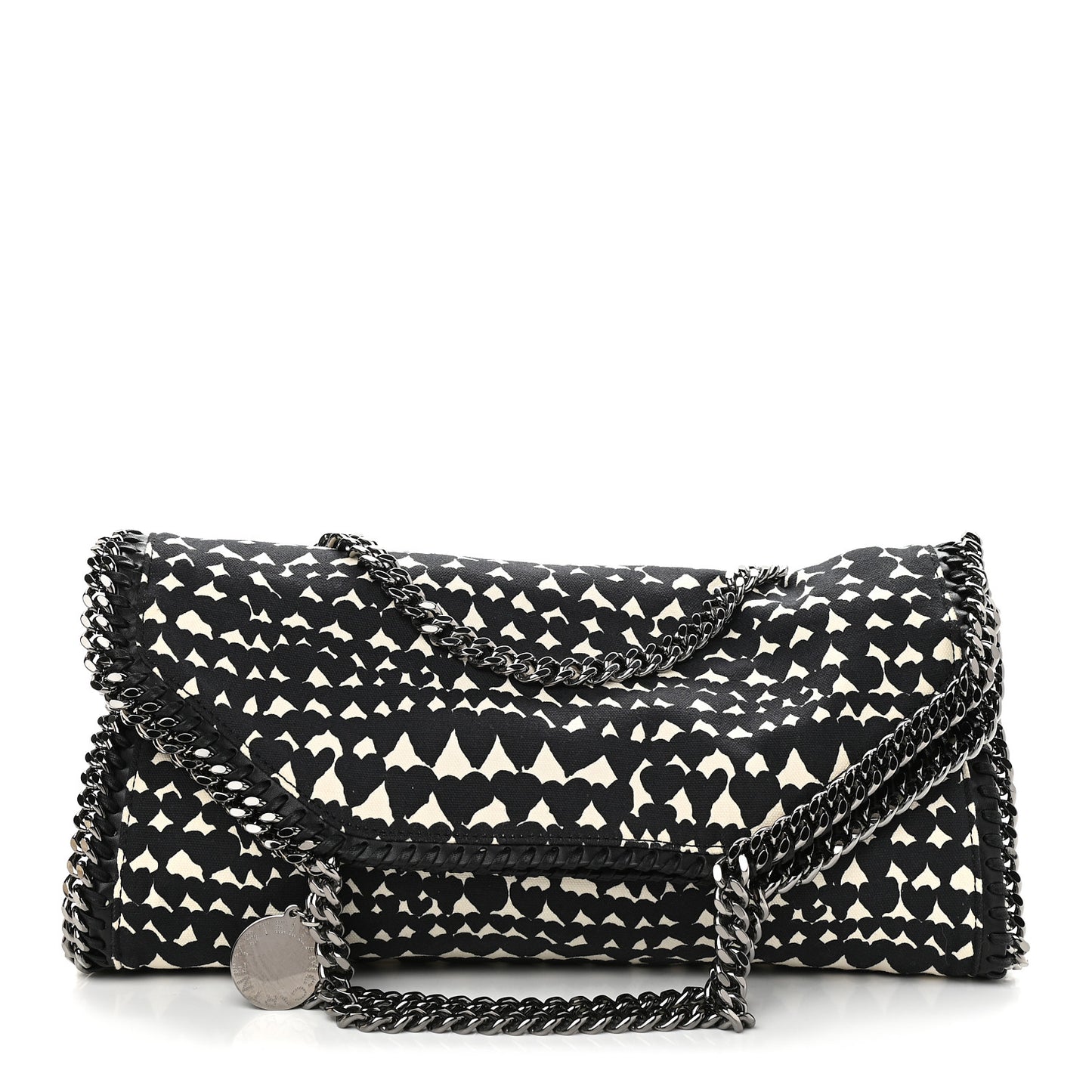 Cotton Canvas Hearts Falabella Fold Over Tote Black White