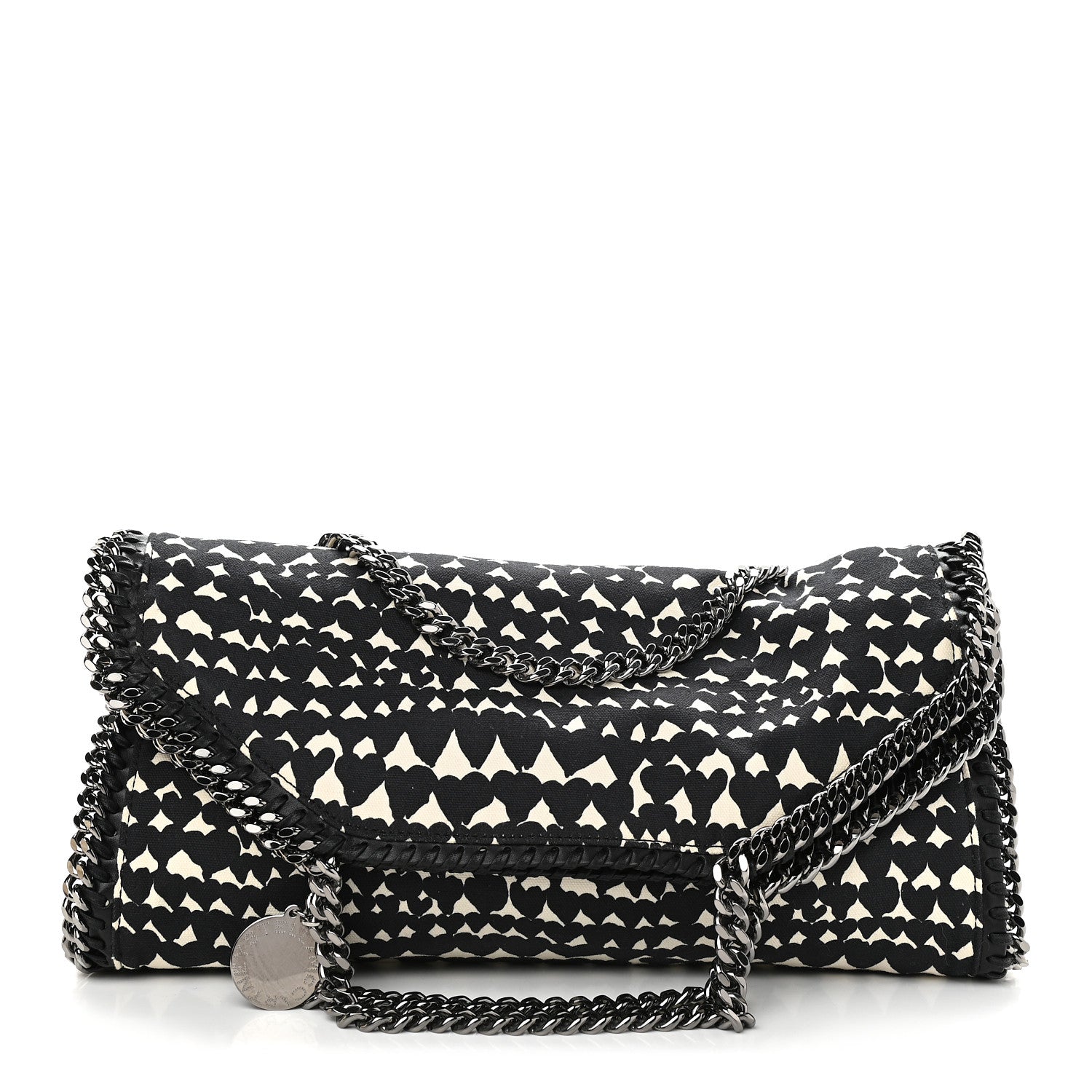 Stella McCartney Cotton Canvas Hearts Falabella Fold Over Tote Black White 1 of 9