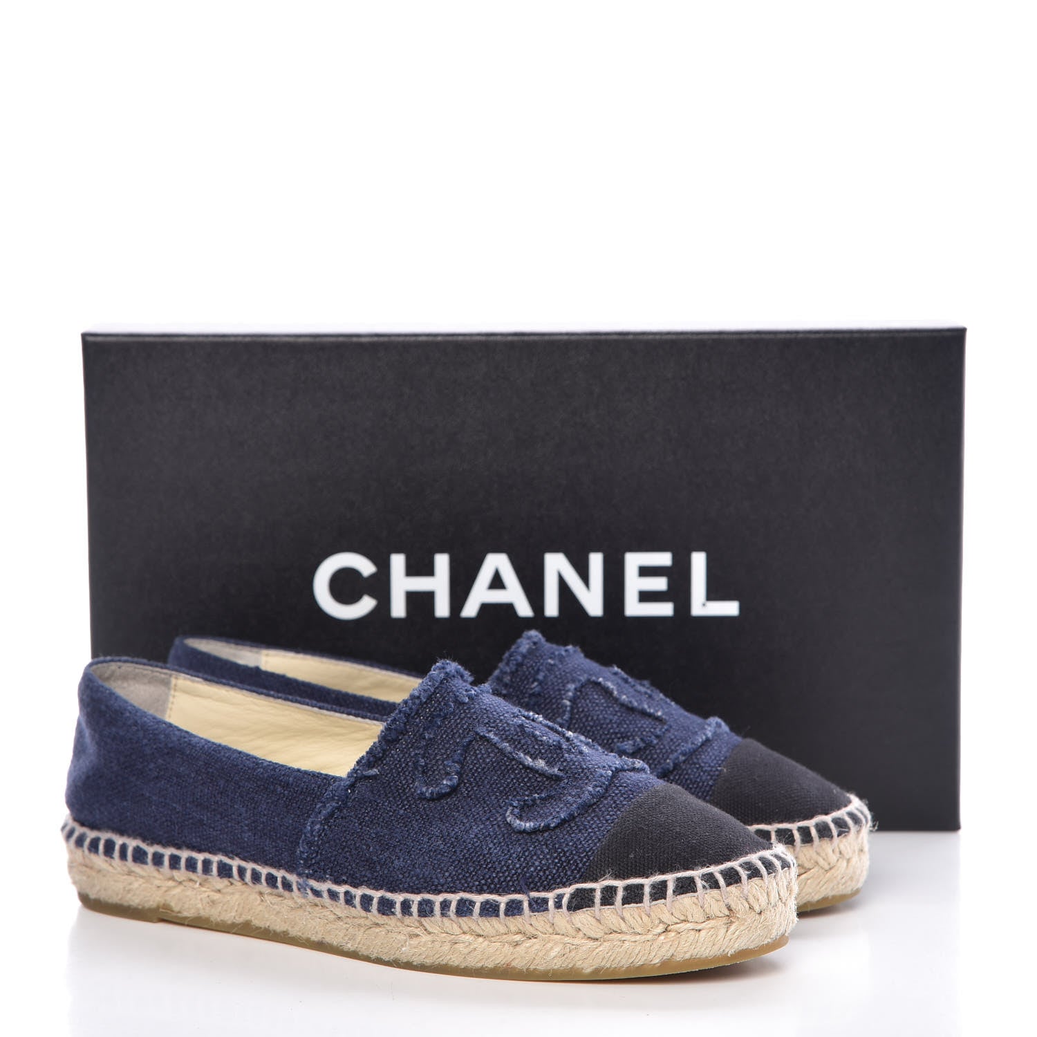 Chanel Denim Toile CC Espadrilles 35 Navy Black 12 of 12