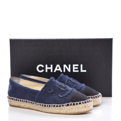 Chanel Denim Toile CC Espadrilles 35 Navy Black 12 of 12