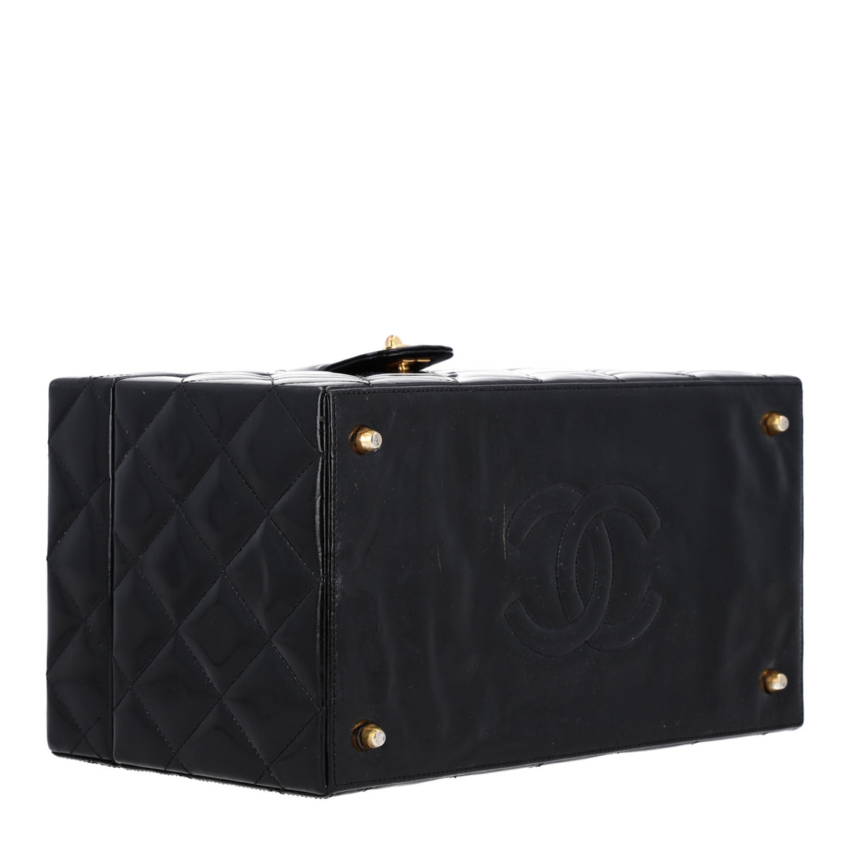 Patent Quilted Vanity Train Case Black