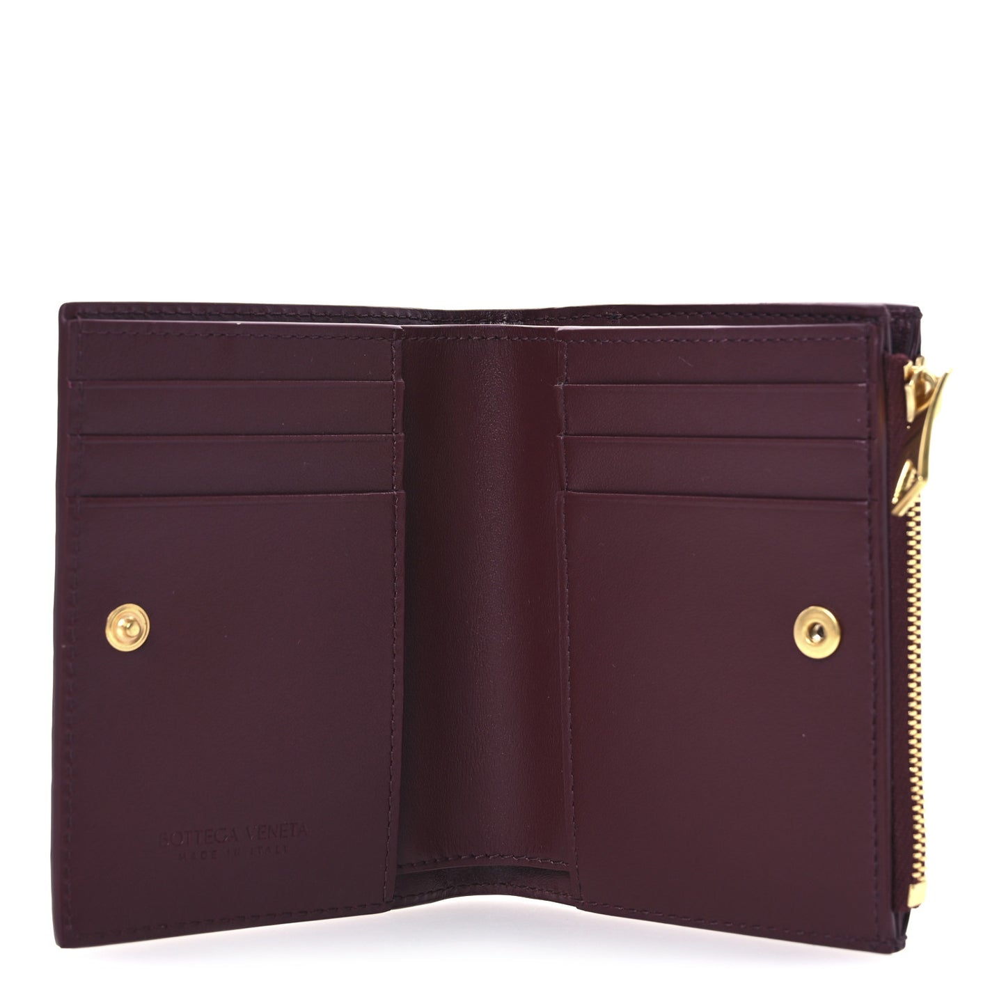 Nappa Intrecciato Small Bi-Fold Zip Wallet Barolo