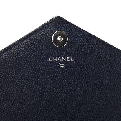 Chanel Caviar Chevron Quilted Statement Wallet On Chain WOC Navy 6 of 12