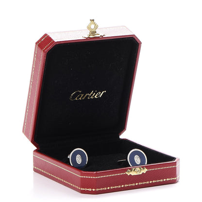 Cartier Sterling Silver Palladium Finish Double C Logo Rose Decor Cufflinks Blue 9 of 9