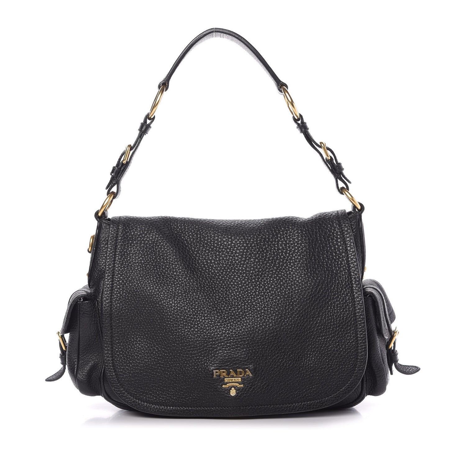 Vitello Daino Shoulder Flap Bag Black