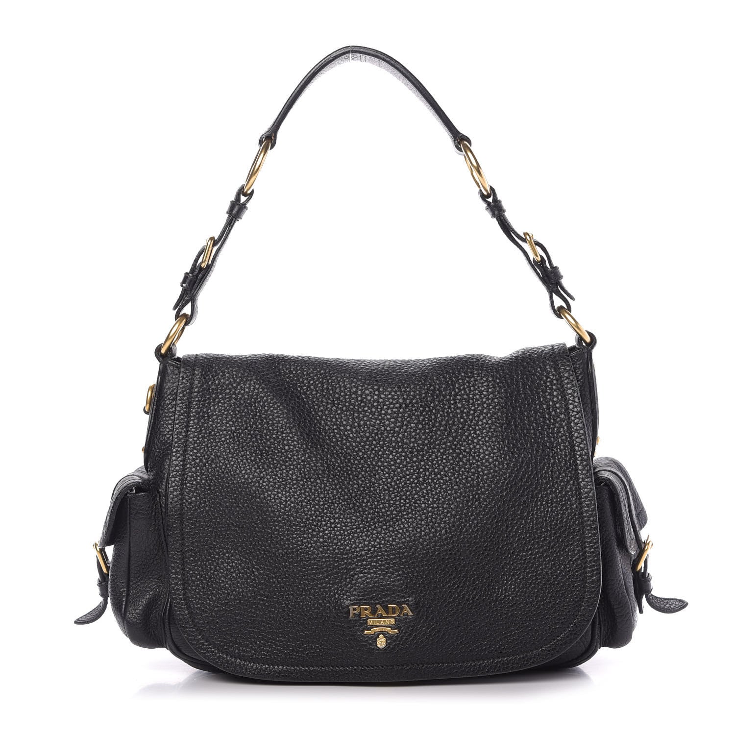 Prada Vitello Daino Shoulder Flap Bag Black 1 of 9