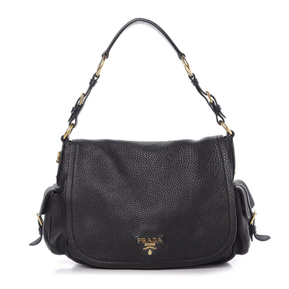 Prada Vitello Daino Shoulder Flap Bag Black 1 of 9