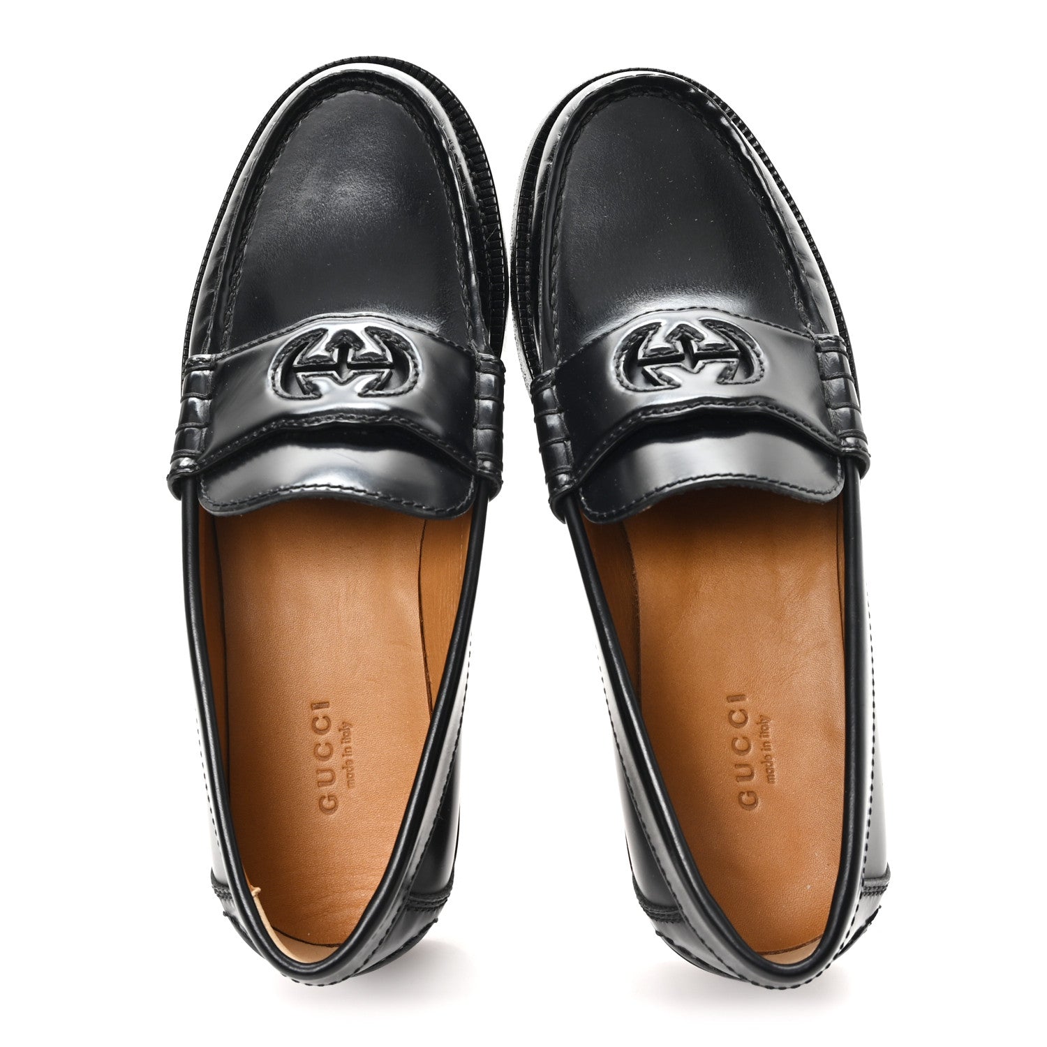 Gucci Millennial Ribot Cut Out Interlocking G Loafers 37 Black 2 of 9