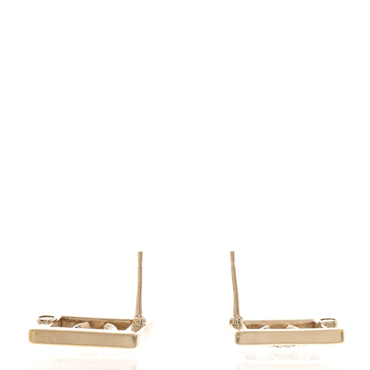 Metal Crystal Square CC Earrings Gold