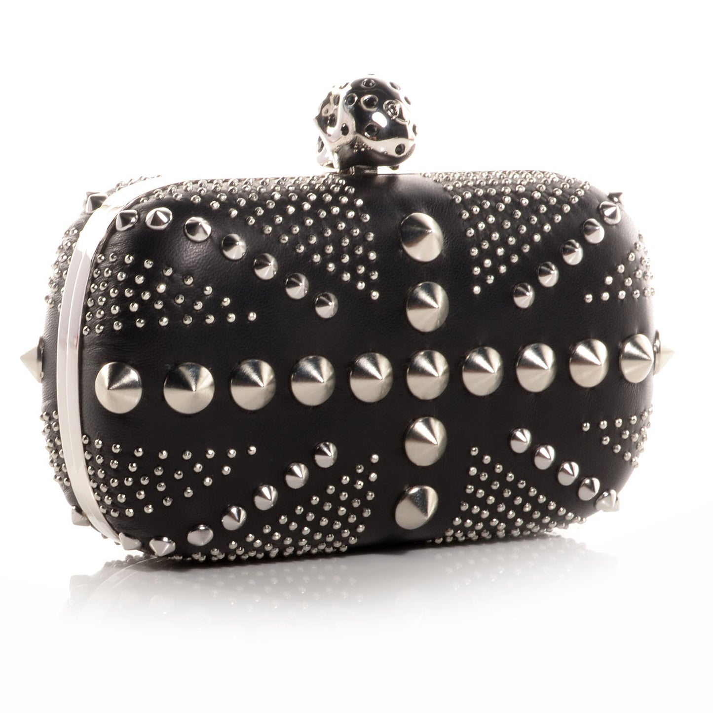 Nappa Studded Britannia Skull Box Clutch Black