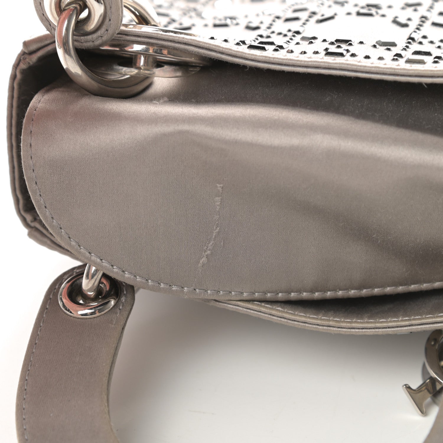 Christian Dior Satin Crystal Cannage Mini Lady Dior Gray 12 of 13