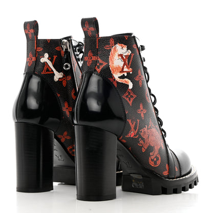 Louis Vuitton Patent Calfskin Catogram Star Trail Ankle Boots 38.5 Black Marron 4 of 10