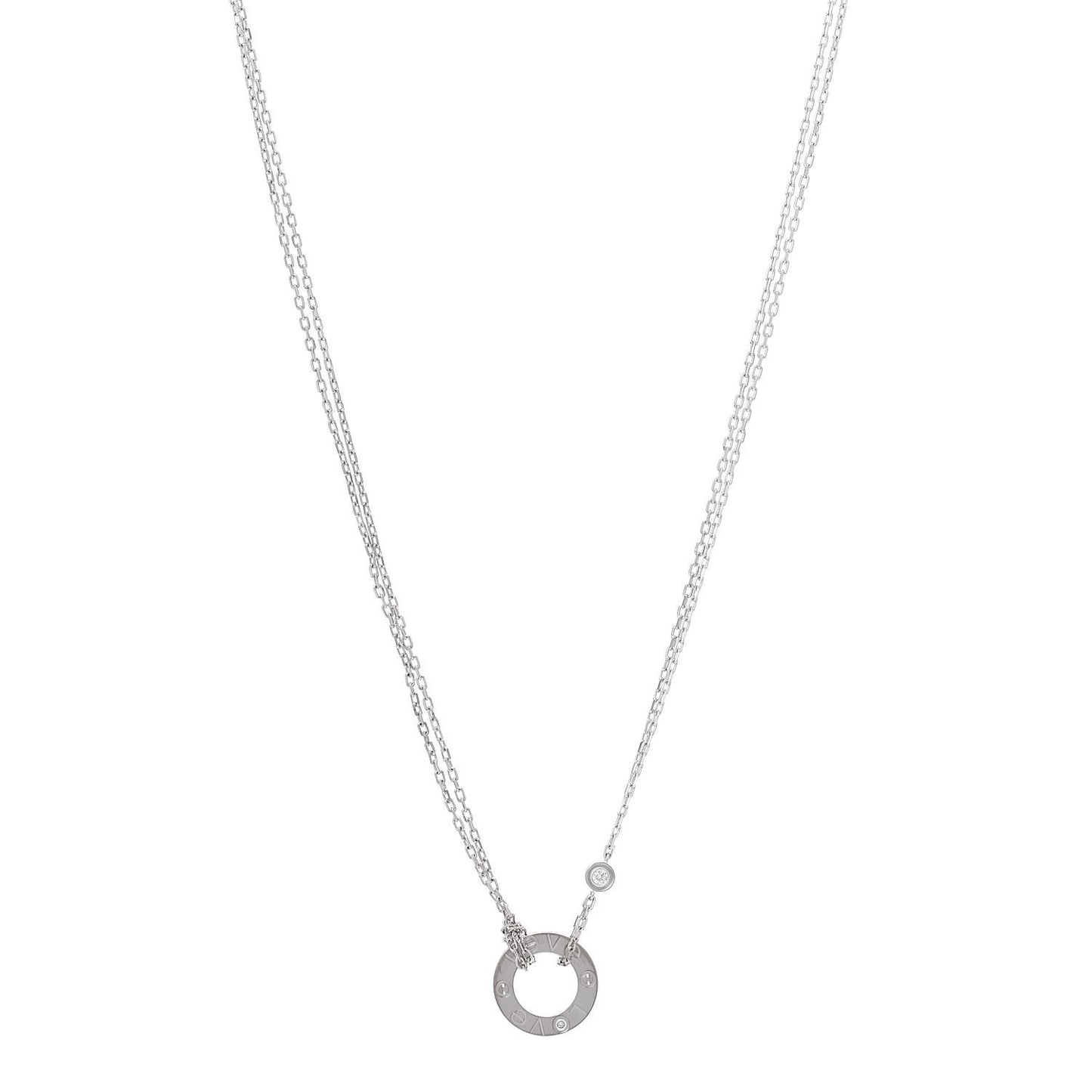 18K White Gold 2 Diamond LOVE Necklace