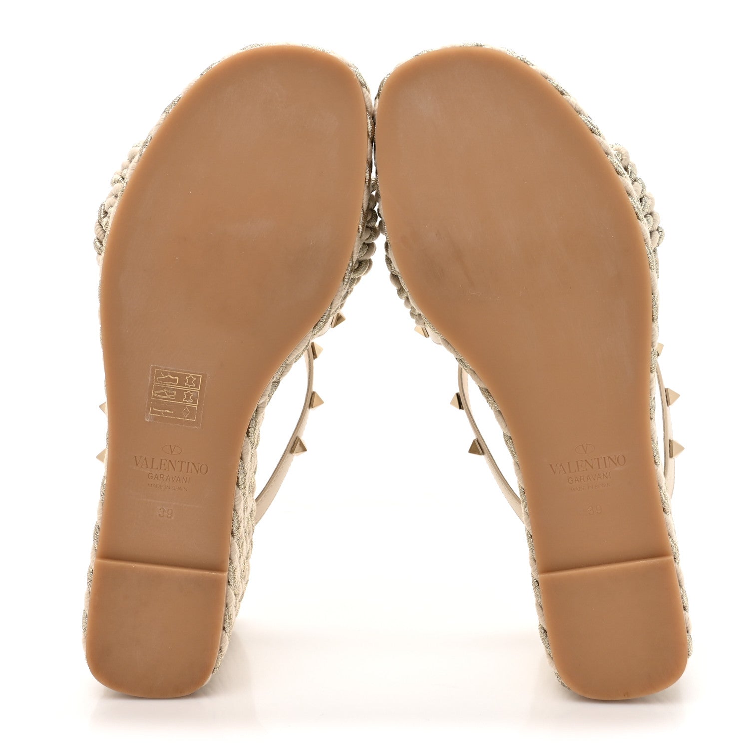 Valentino Garavani Metallic Nappa Rockstud Espadrille Wedge 25/90mm Slide Sandals 39 Silver Beige 5 of 9
