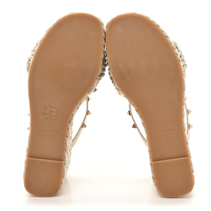 Valentino Garavani Metallic Nappa Rockstud Espadrille Wedge 25/90mm Slide Sandals 39 Silver Beige 5 of 9
